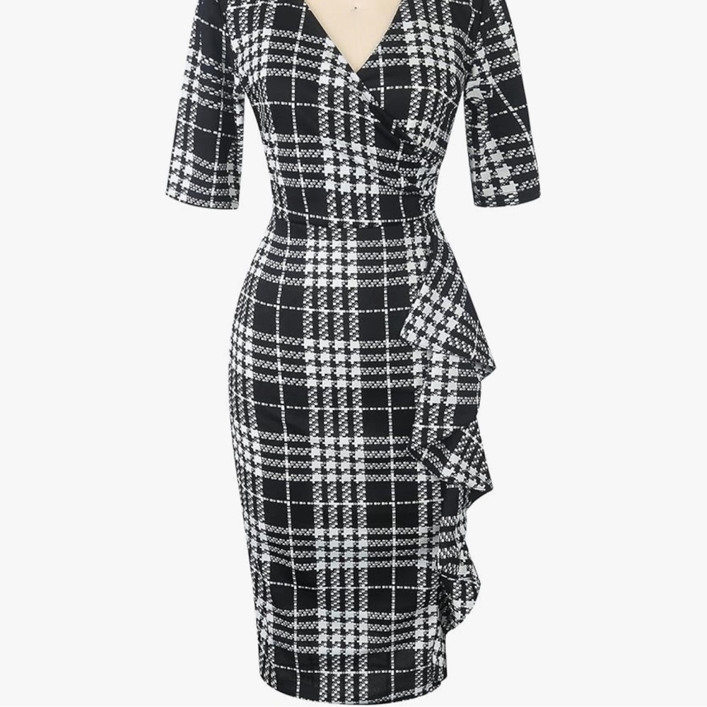 Elegant Black and White Plaid Dress